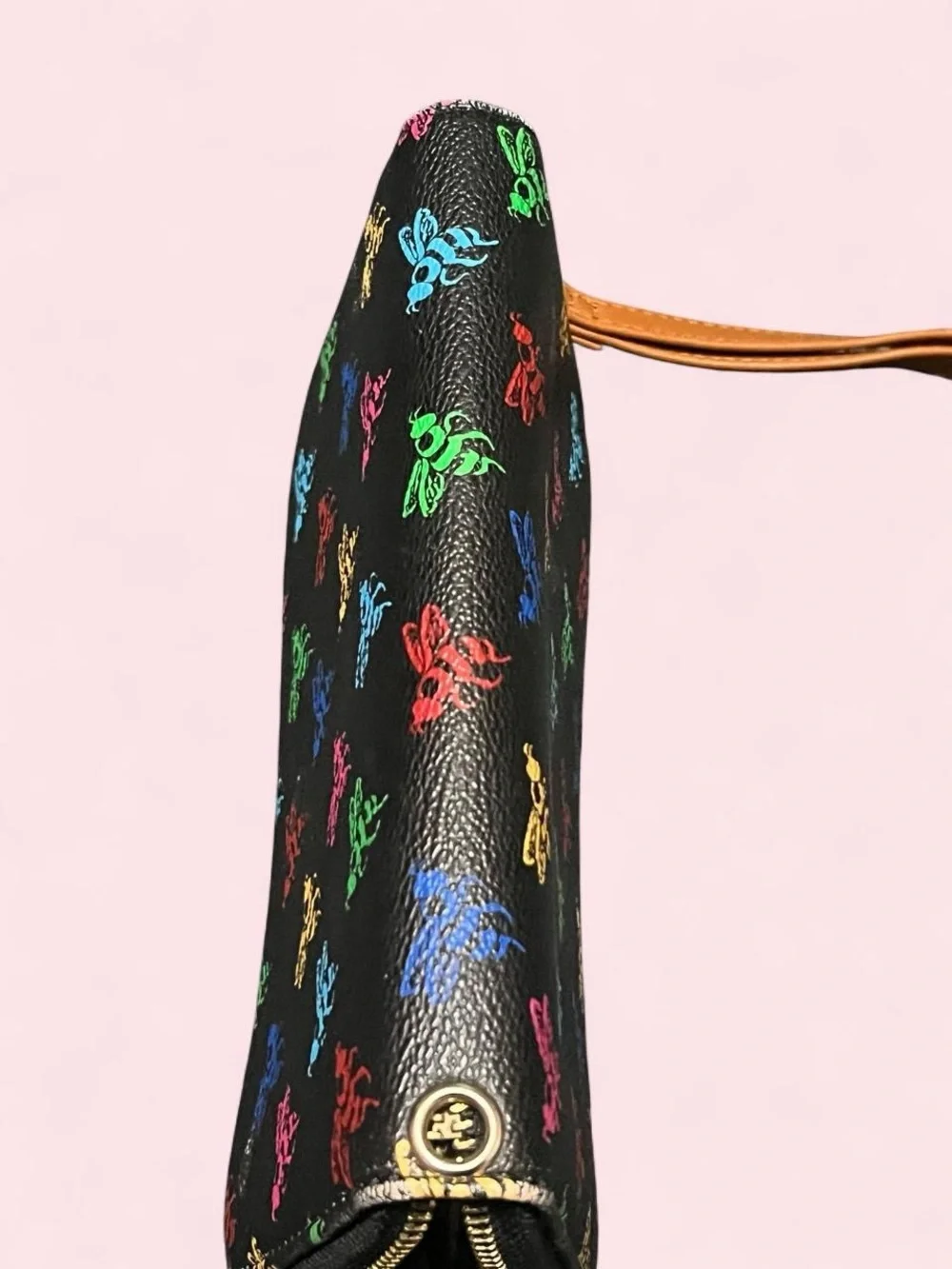 Black Wristlet Wallet with Rainbow Bee Print